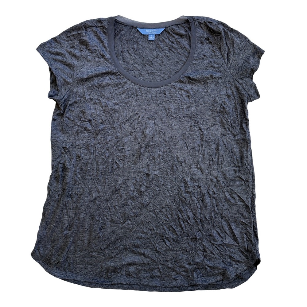 Simply Vera Vera Wang Top Women Large Gray Excellent Crinkle Texture Scoop Neck